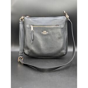 Coach Mae Black Pebbled Leather Large Crossbody File Bag READ